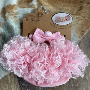 So Dorable Pink Lace Ruffle Diaper Cover Set with Bow